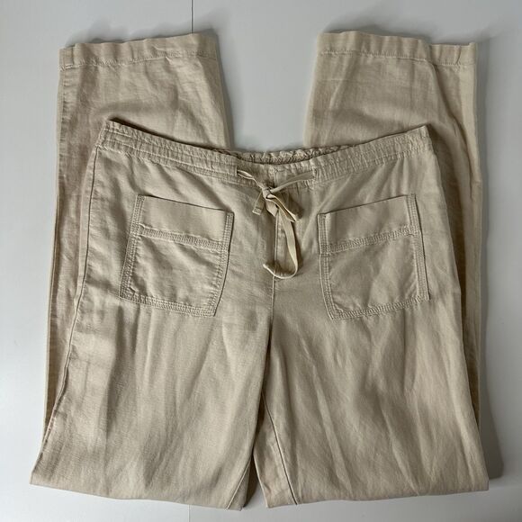 Eddie Bauer Linen Blend Pants Womens Sz 12 Beige Coastal Beach Casual Vacation - Picture 12 of 12